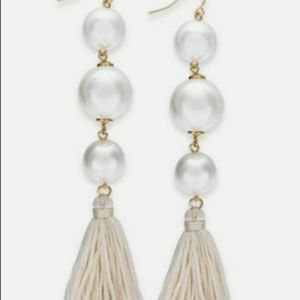 Gold Tone, Pearls Beaded, Tassel Earrings,